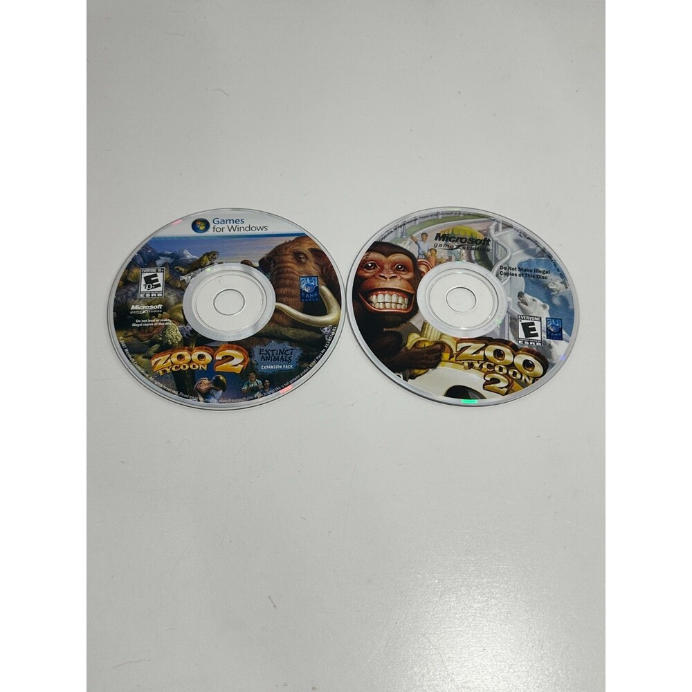 Zoo Tycoon 2 & Extinct Animals expansion pack set - Discs ONLY no cases